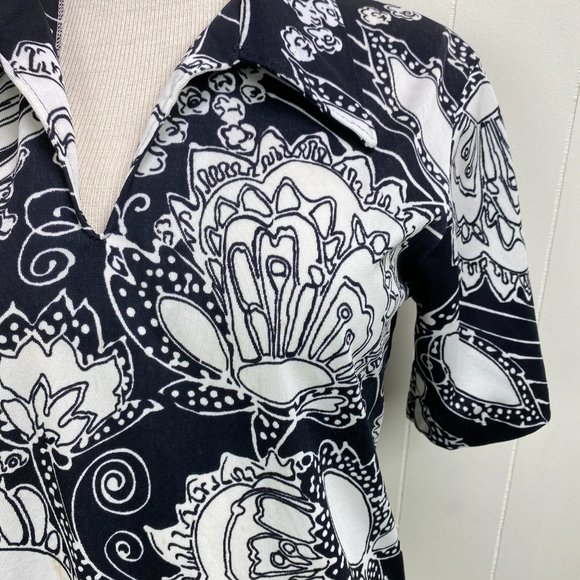 Vintage Black & White Floral Paisley V-Neck Shirt - Picture 3 of 7